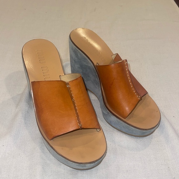 Miu Miu Shoes - Miu Miu vintage platform wedges slides SZ 38 USA 7.5-8.0 with soft  blue leather